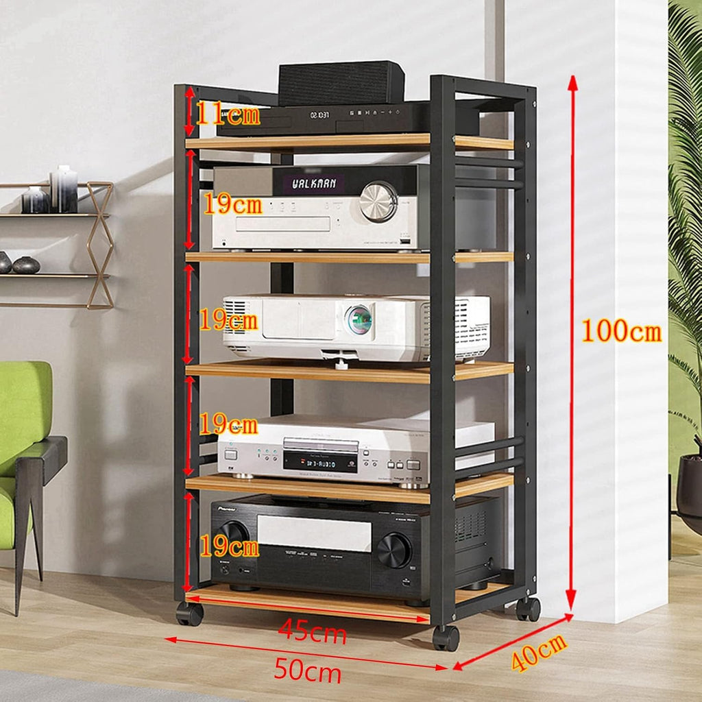 5 Tier Furniture Media Stand Audio Rack DVD CD Player Stand Power Amplifier Equipment Cabinet w/Height Adjustable Wooden Shelf, Floorstanding Storage Shelves,for Home/Office/Theater