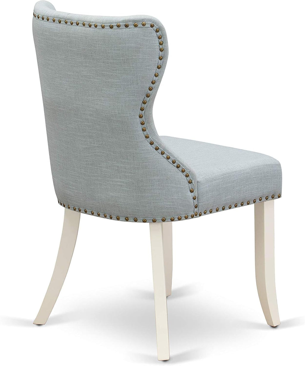 East West Furniture DLSI3-WHI-15 3 Piece Dining Room Furniture Set Contains a Round Dining Table with Dropleaf and 2 Baby Blue Linen Fabric Upholstered Chairs, 42x42 Inch, Linen White
