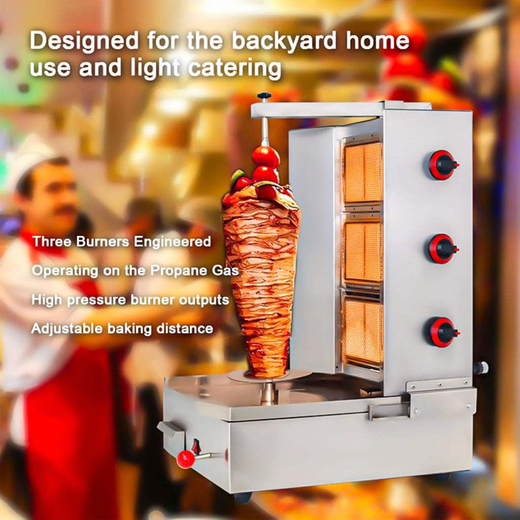 Shawarma Propane gyro machines Gas Vertical Barbecue Grill Doner Kebab Gyro Grill Rotating Kebab Machine with 3 Burners