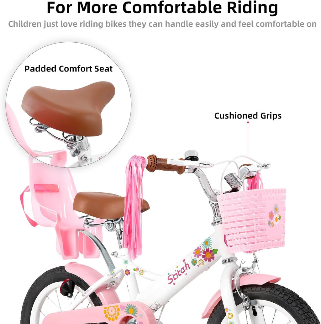 JOYSTAR Little Daisy Kids Bike for Girls Boys Ages 2-7 Years, 12 14 16 Inch Girls Bikes with Doll Bike Seat & Streamers, Boys Bike with Flag & Number Plate, Multiple Colors