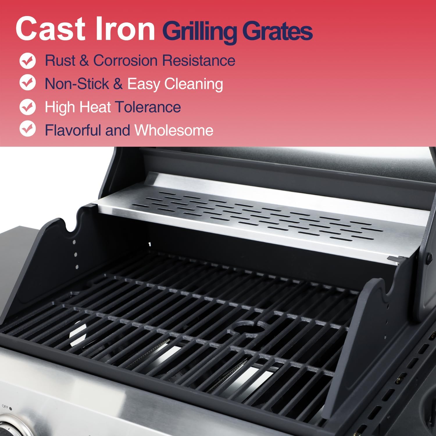 39,000 BTU 3+1 Burner Propane Gas Grill with Cast Iron Grids & Side Burner, Double-Wall Stainless Steel Lid – Even Heat, Easy Clean, Perfect for Backyard BBQ