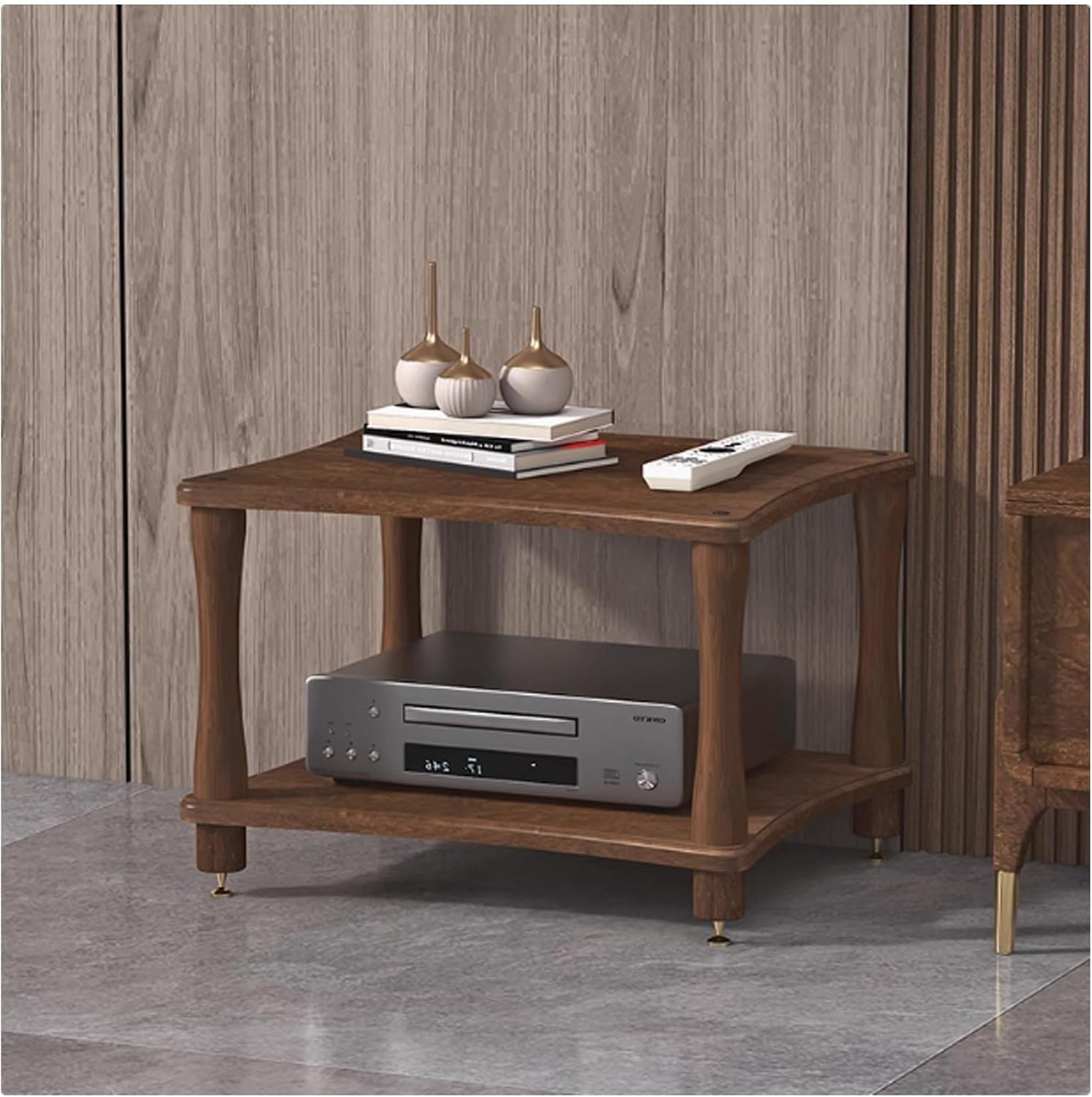 AV Media Stand Stereo Rack Tower for Audio Equipment, CD Player, Receiver - Modern Display Cabinet for Living Room, Gaming, Recording Room (Black Walnut, 60x48x42cm)