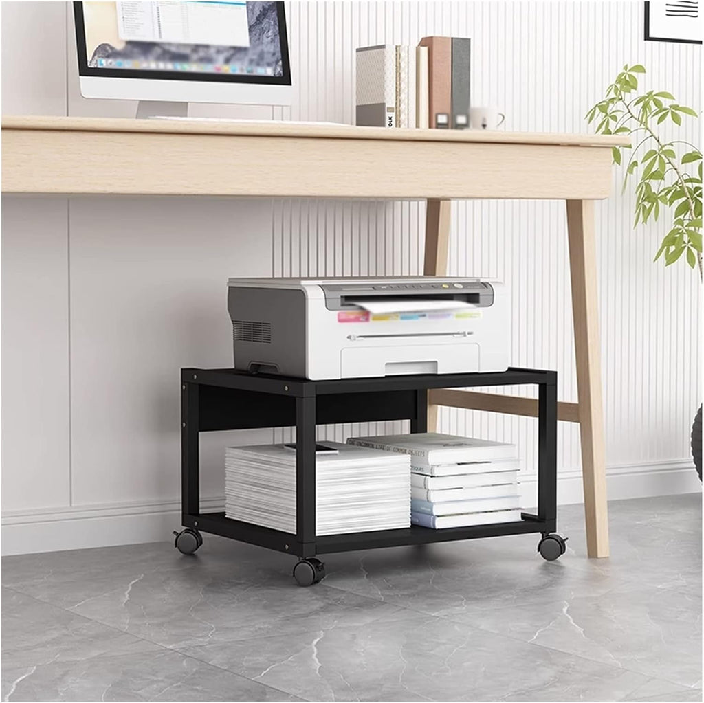 Printer Stand Printer Stand Under Desk Printer Stand Office Movable Printer Desk with 4 Wheels & Lock Mechanism for Mini 3D Printer, 2 Tiers, Black Office Printer Shelf