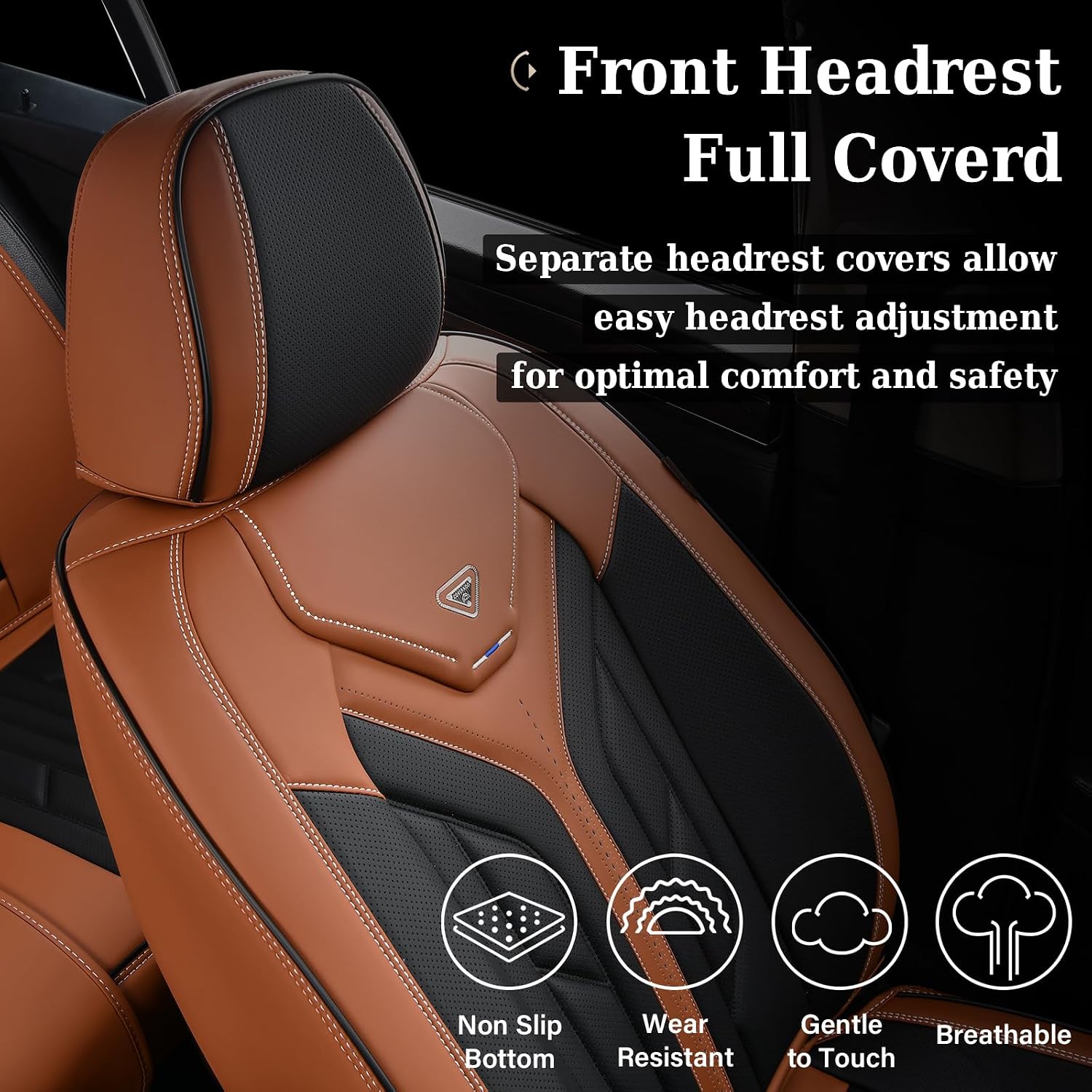 Coverado Seat Covers, Car Seat Covers Full Set, Faux Leather Seat Covers for Cars, Automotive Seat Covers Car Seat Protector Car Accessories Fit for Most Sedans SUV Pick-up Truck(Black&Brown)