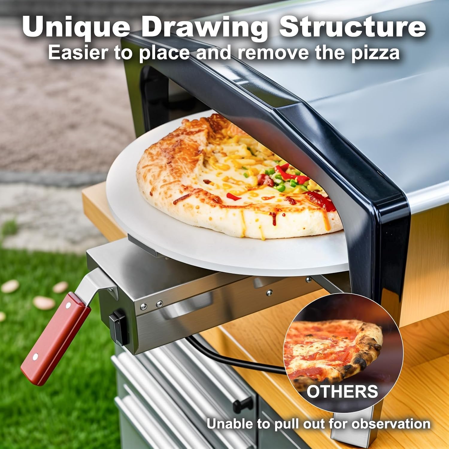 MELLCOM 20 Inch Outdoor Gas Pizza Oven, 360° Auto Rotating Pizza Stone with Pull Out Handle, Includes Pizza Peel & Carry Bag, Portable Stainless Steel Propane Pizza Oven for Backyard, Camping, Grill