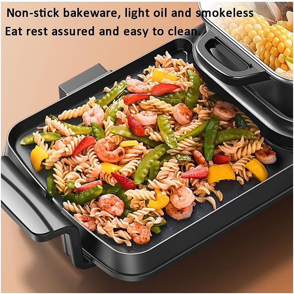 Electric Grill with Hot Pot 2 in 1 Indoor Korean BBQ Grill,2200W Multifunctional Smokeless BBQ Hot Pot Double Pot,Non-Stick Pan,for 5-10 People,for Grilling & Cooking(Double Pot)