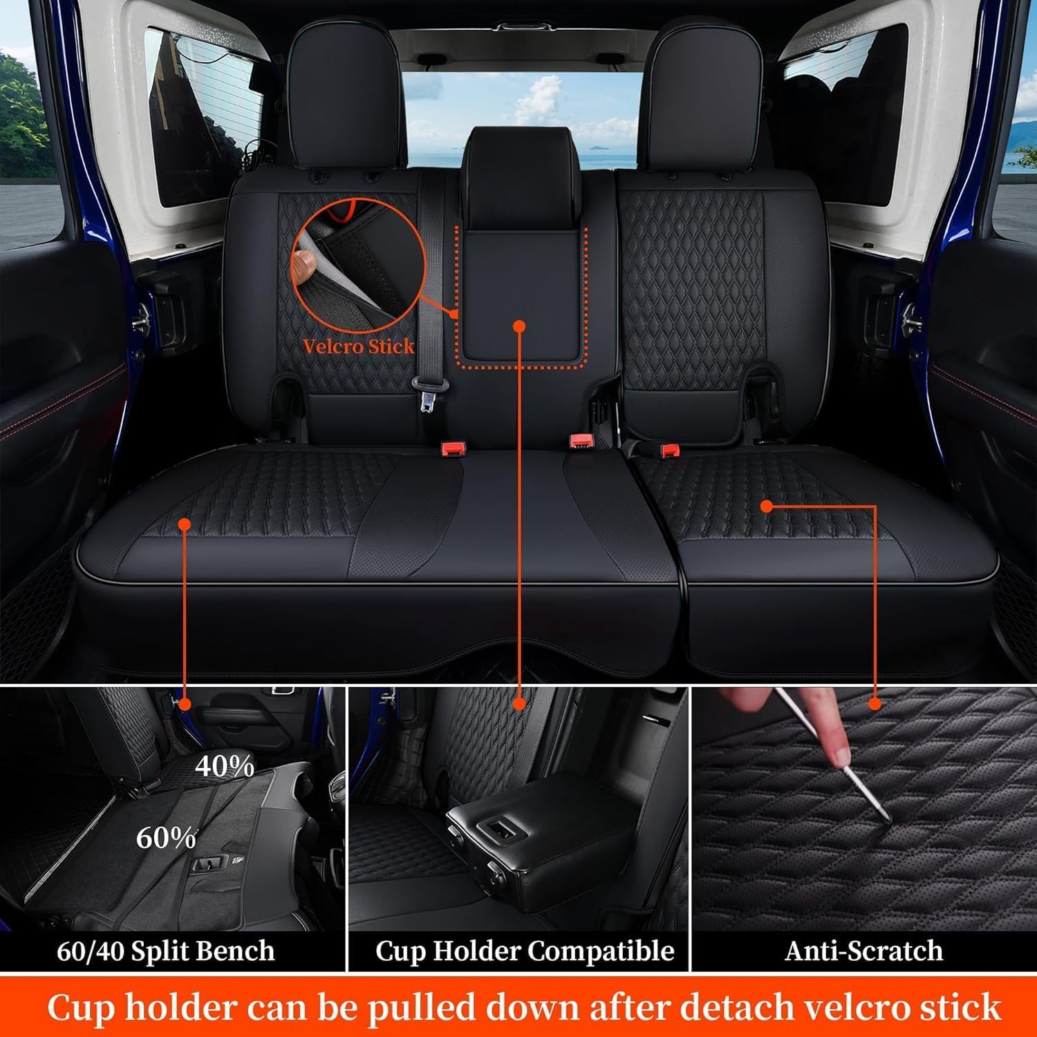 Coverado Seat Covers Full set for Jeep Wrangler, Waterproof Car Seat Covers for Truck Automotive Seat Covers Custom Fit for 2008-2012 Jeep Wrangler JK 4-Door, Full Coverage Wrangler Seat Covers(Black)