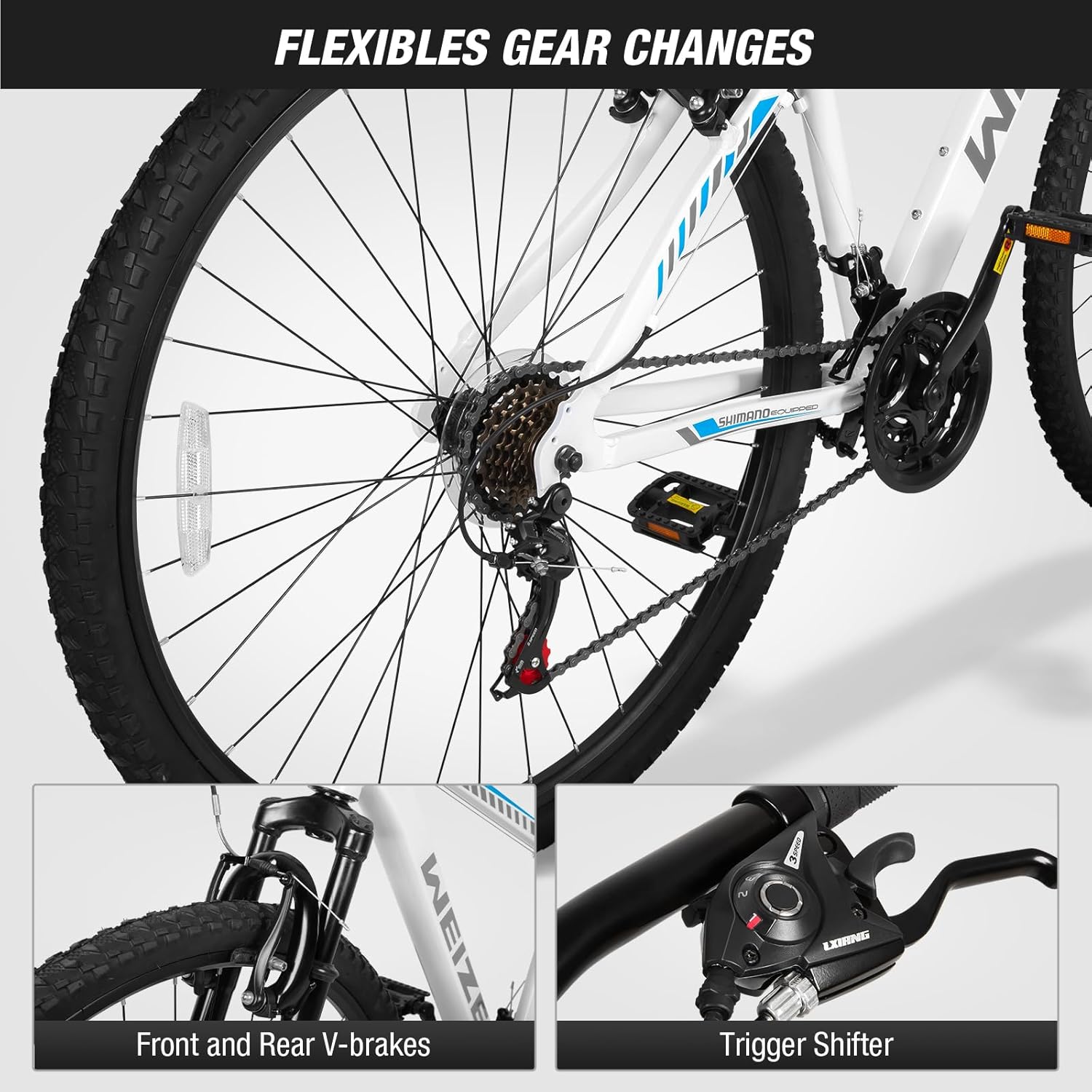 WEIZE Hardtail Mountain Bike, 29 Inch Wheels Outdoor Cycling Bike, 21-Speed Trigger Shifter, Aluminum Frame for Women and Men, Comfort Saddle, MTB Bicycle with Suspension Fork