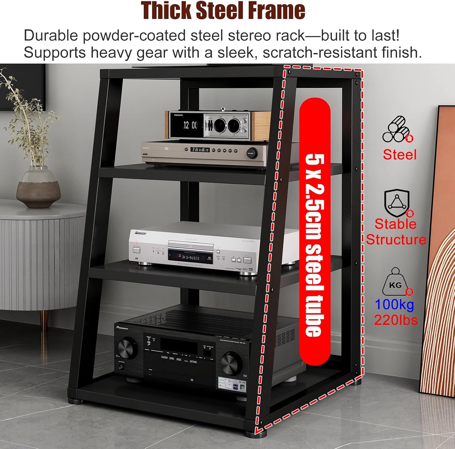 YLLFFLL Audio-Video Media Stand HiFi Rack System with Wheels, 2 3 4 5 Shelf Floor-Standing Stereo Component Stand Electronics Equipment Shelf, Living Room Movable Audio Stands and Racks(#1,3 Layer)