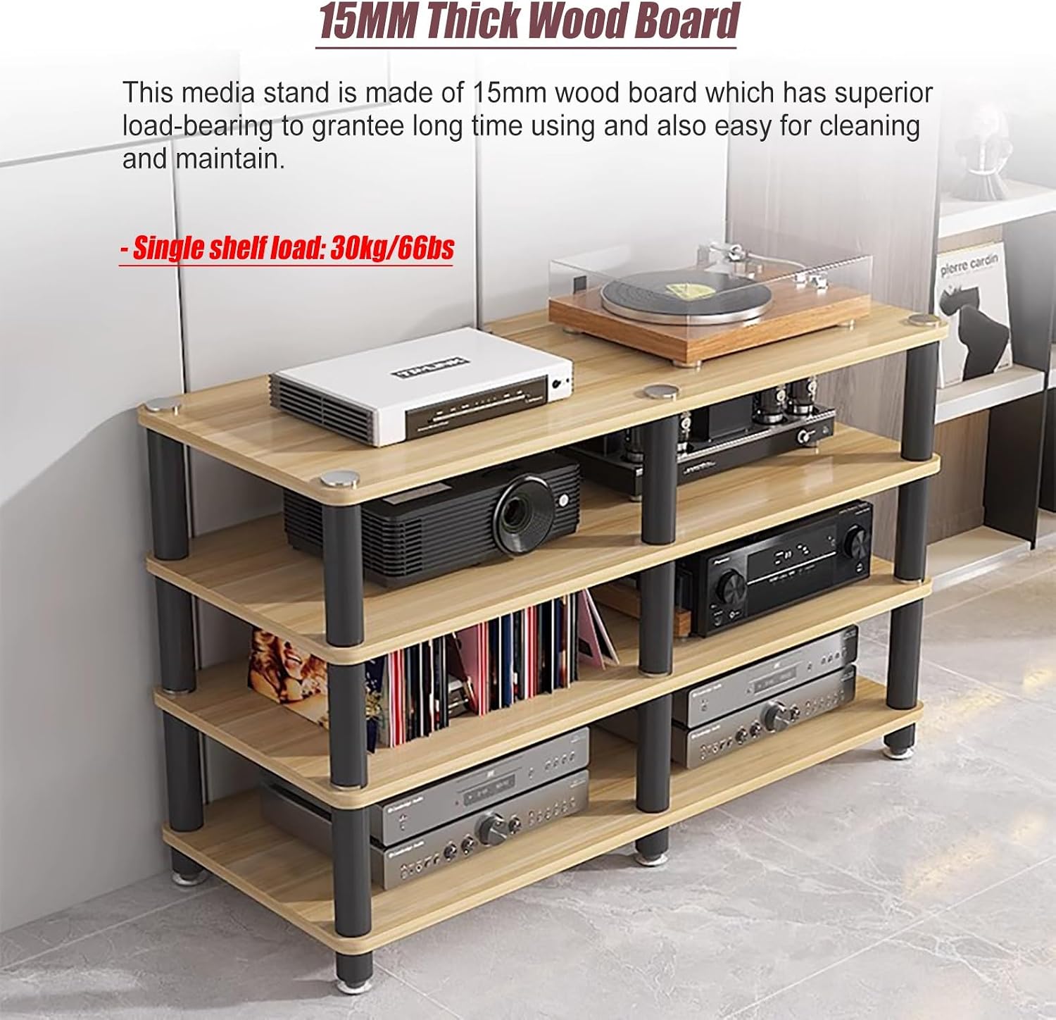 YLLFFLL Living Room Stereo Stand and Storage 120cm Wide, 3/4 Tier Audio/Video Shelving, Entertainment Component Stand Modern Stereo Cabinet, Heavy Duty Studio Equipment Cabinet(#1,3 Tier)