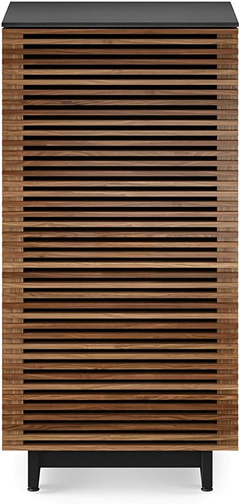 BDI Furniture Corridor 8172-22'' Audio Cabinet with Flow-Through Ventilation, Cable Management, Adjustable Shelves, Louvered Doors, Satin-Etched Tempered Glass Top, Natural Walnut