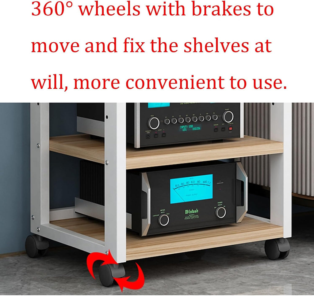 4/5-Tier Movable Amplifier Stand AV Media Stand CD Player Stereo Shelf Home Theatre Equipment Storage Shelf Multi-Function Open Cabinet Audio Video Component Cabinet (Color : A, Size : 5-Tier)
