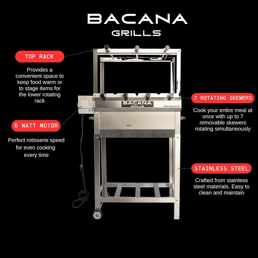 All-in-One Brazilian BBQ Grill Rotisserie - 7 skewers - Churrasco - Stainless Steel - Portable Wood Fire & Charcoal Gaucho Churrasqueira Chicken Grill