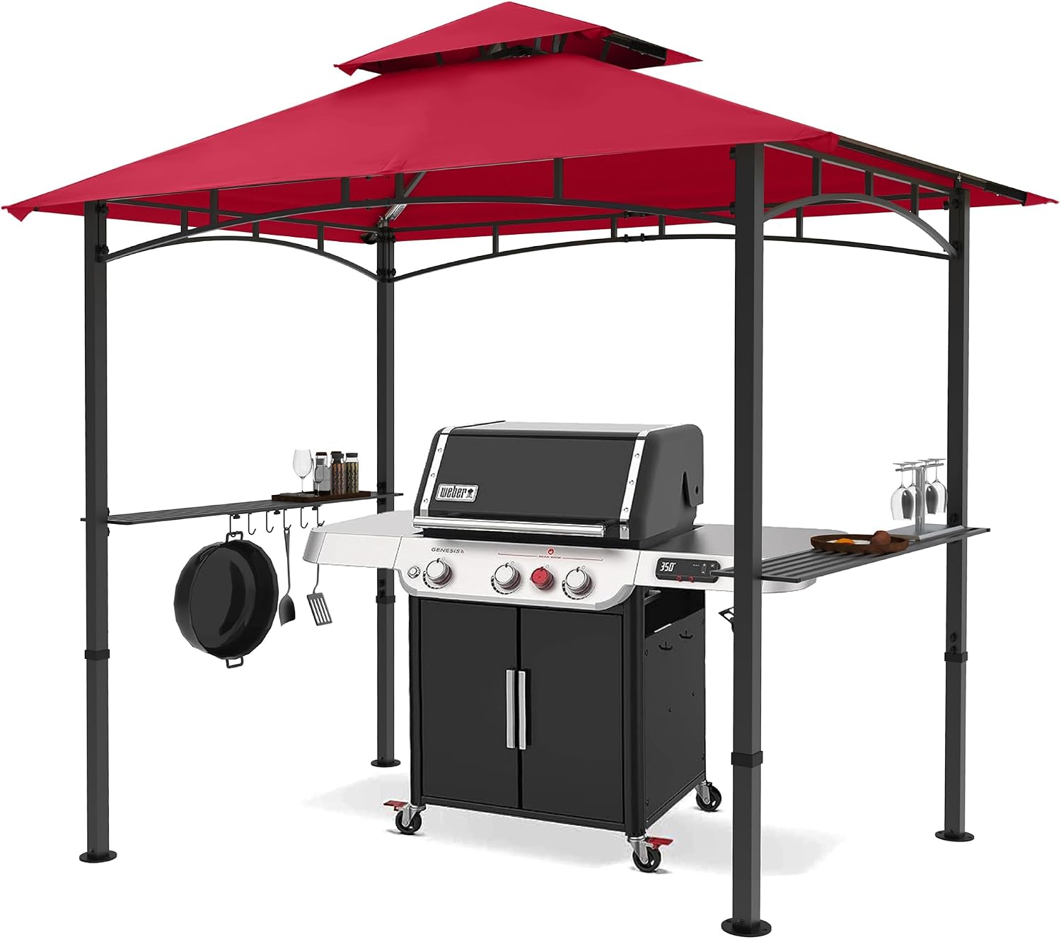 MASTERCANOPY 8 x 5 Grill Gazebo Outdoor BBQ Gazebo Canopy with 2 LED Lights (Burgundy)