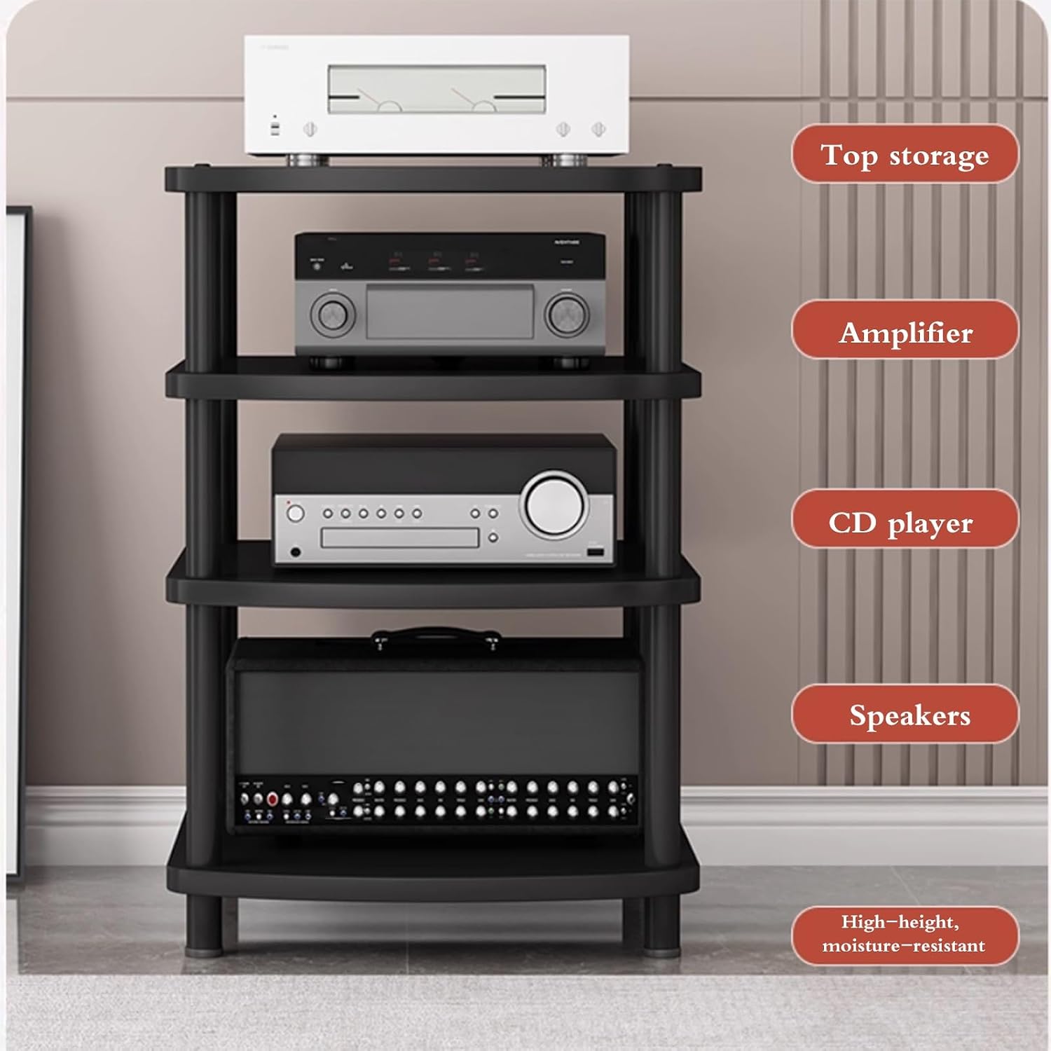 Studio HiFi Stand, AV Media Stand 2/3/4/5-Tier Media Console, Record Player Storage Shelves, Stereo Audio Equipment Rack Mount Shelf for Amplifier, CD(BrownA,60 * 54 * 89cm(4Tier))
