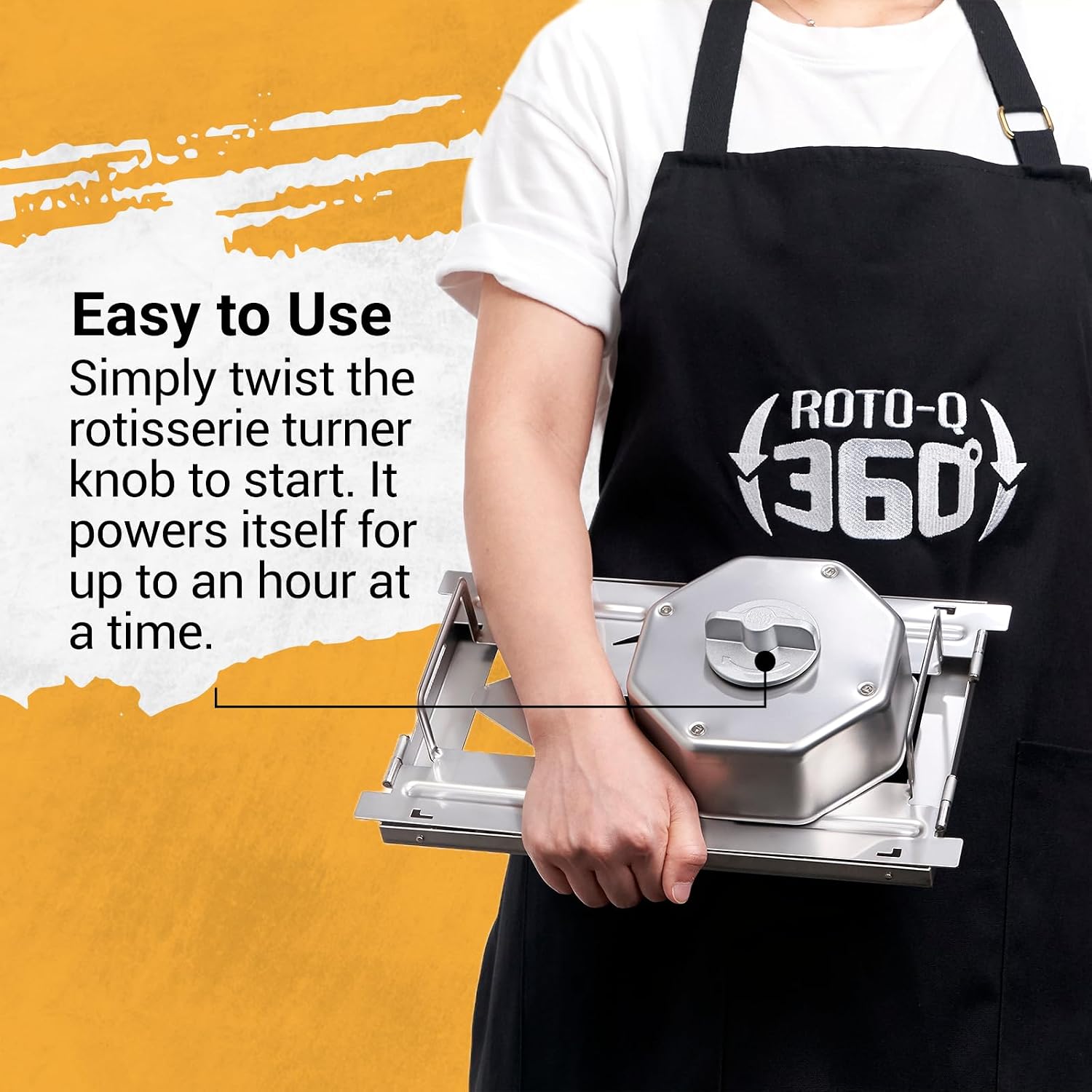 ROTO-Q 360 Family Rotisserie Kit – Non-Electric Wind-Up Spit Roaster with Tumble Basket, Flat Cage, Skewer Set & Mat for Grill, Oven, Smoker, Portable BBQ Cooking, Tailgating, or Camping Use