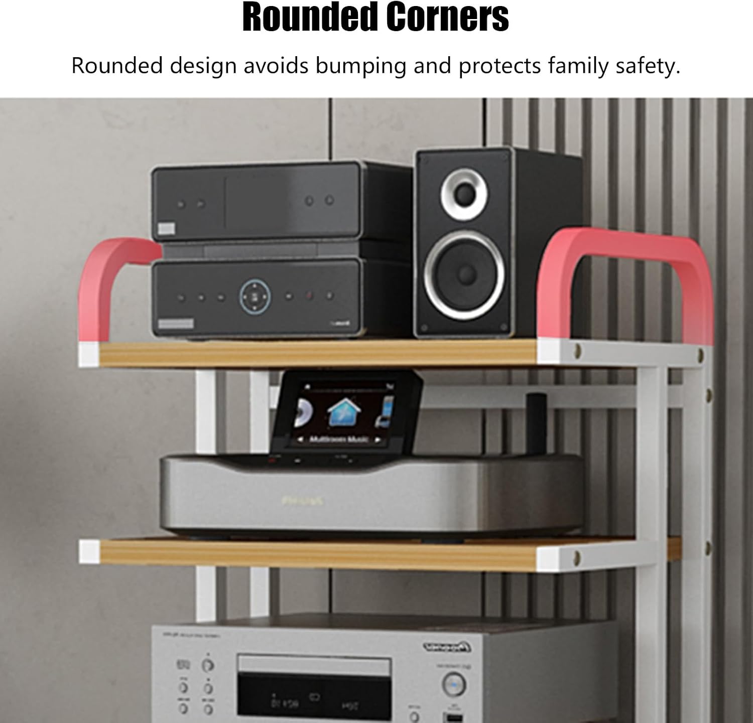 Black Record Player Shelf Movable, Media Stand DVD Audio Rack Floorstanding 3 4 5 Tier Component Storage Holder, Living Room Game Equipment Cabinet(Color:5 Tier 50x40x106cm)