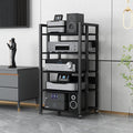 SOBS Multifunction 5 Tier Movable Storage Cart DVD CD Player Stand Amplifier Rack Audio Video Component Media Stand with 5 Wooden Board Shelves for Home/Office/Theater, Black (Color : B)