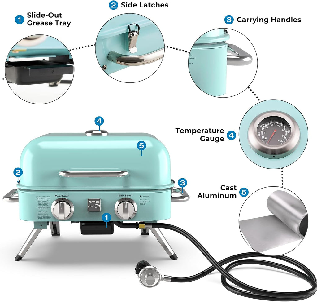 Kenmore 2-Burner Portable Tabletop Retro Gas Grill