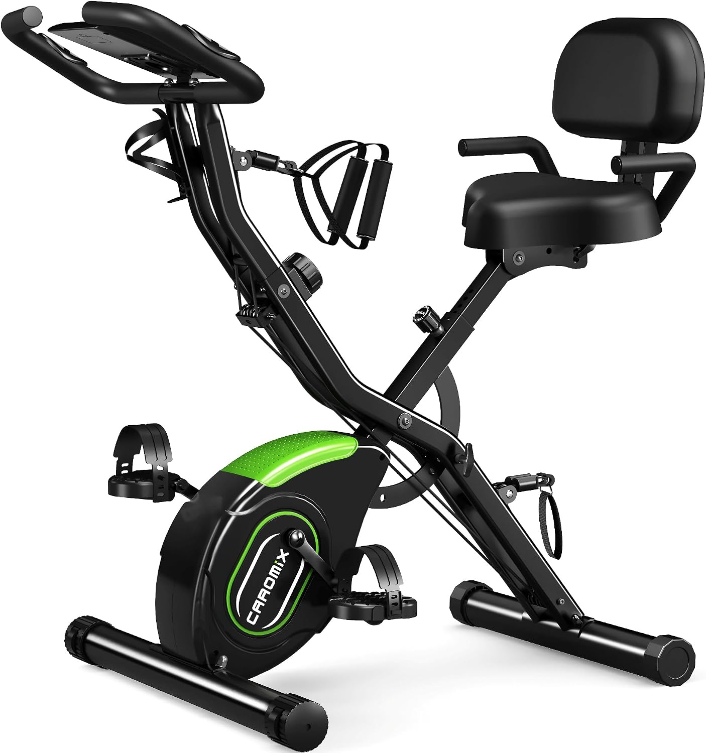 Caromix Folding Exercise Bike, 5 in 1 Stationary Bike with 16-Level Adjustable Magnetic Resistance, 330LB Capacity Indoor Workout Bike, Foldable Exercise Bike for Seniors and Adult