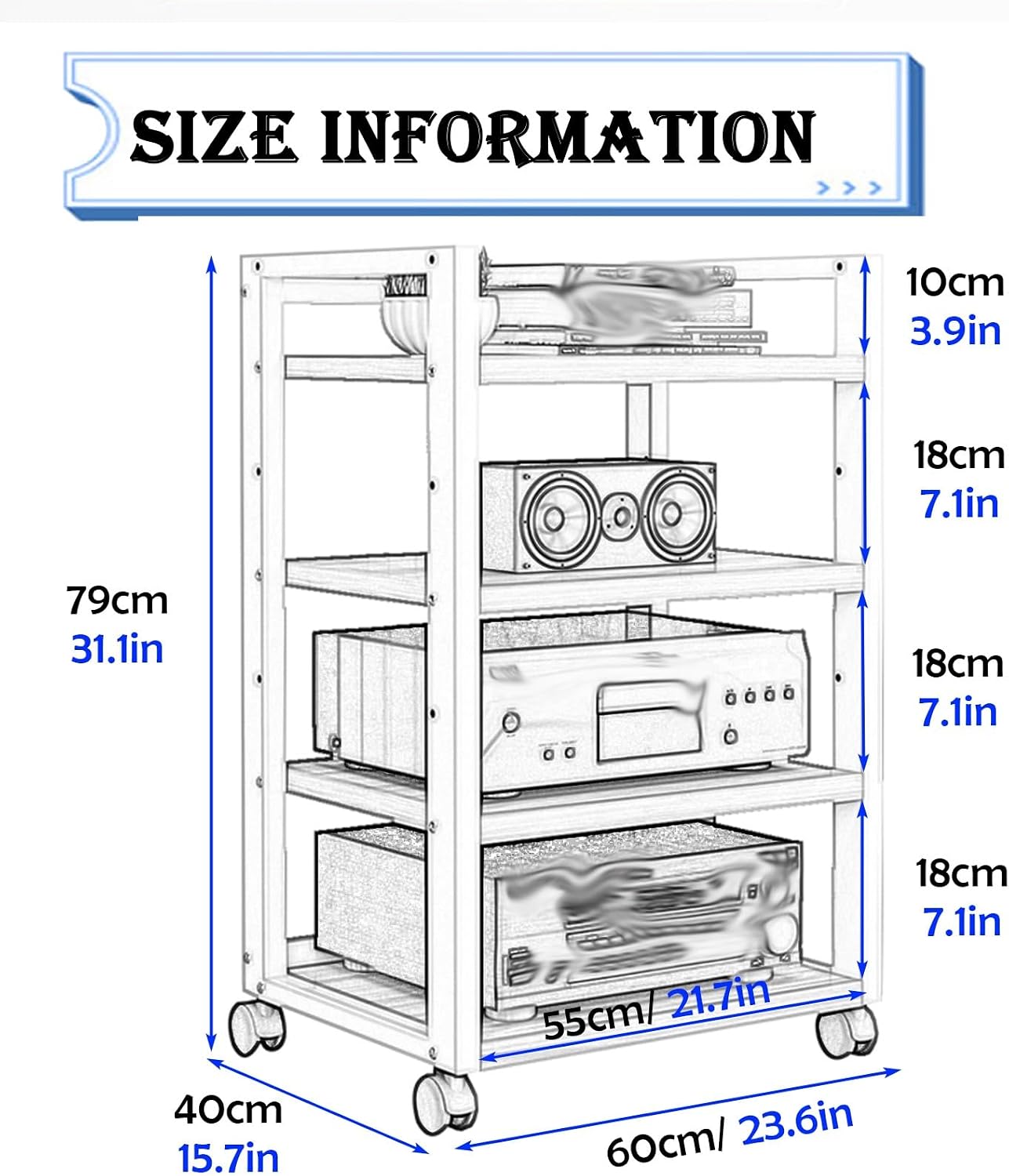 4 Tier Adjustable Audio Cabinet/Corner Bookcase, Home Theater Cabinet/Kitchen Storage Stand for DVD Player Book, Electronics Equipment Shelf (Size : Style B)