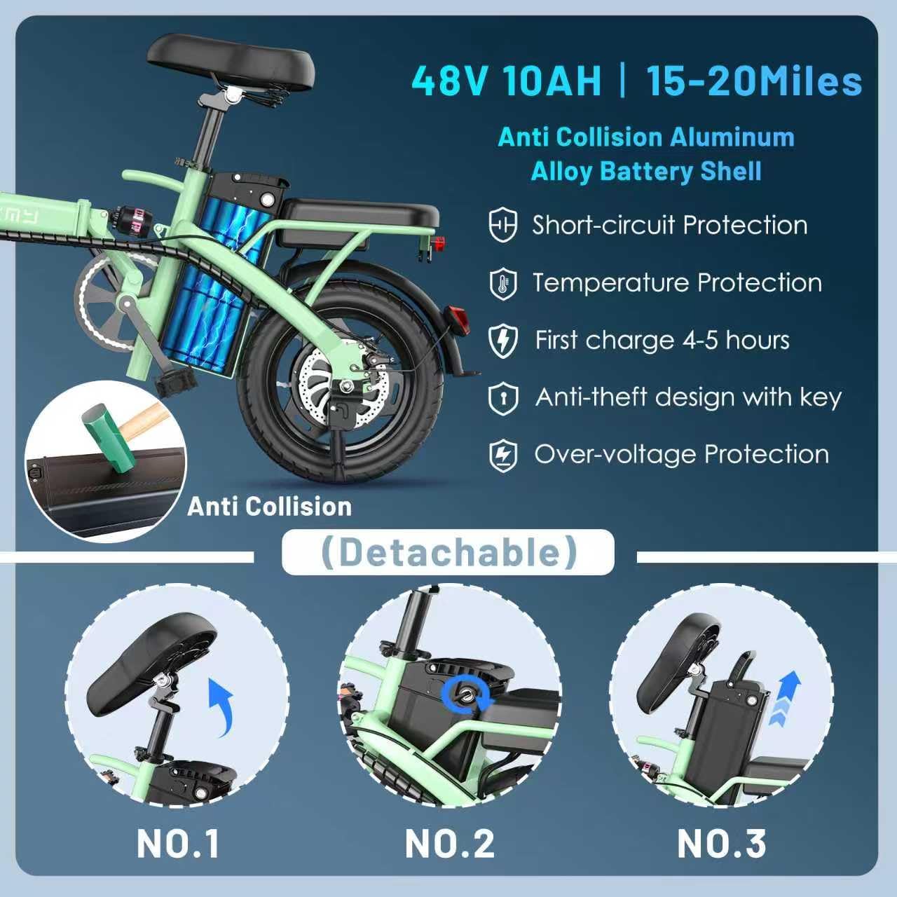 REOCRO Foldable Electric Bike for Adults, 14' Mini Folding E-Bike with 48V 10AH/20AH Removable Battery, 30-60 Miles PAS Range, 700W Peak Motor, Electric Bicycle for Daily Commuting and City Riding