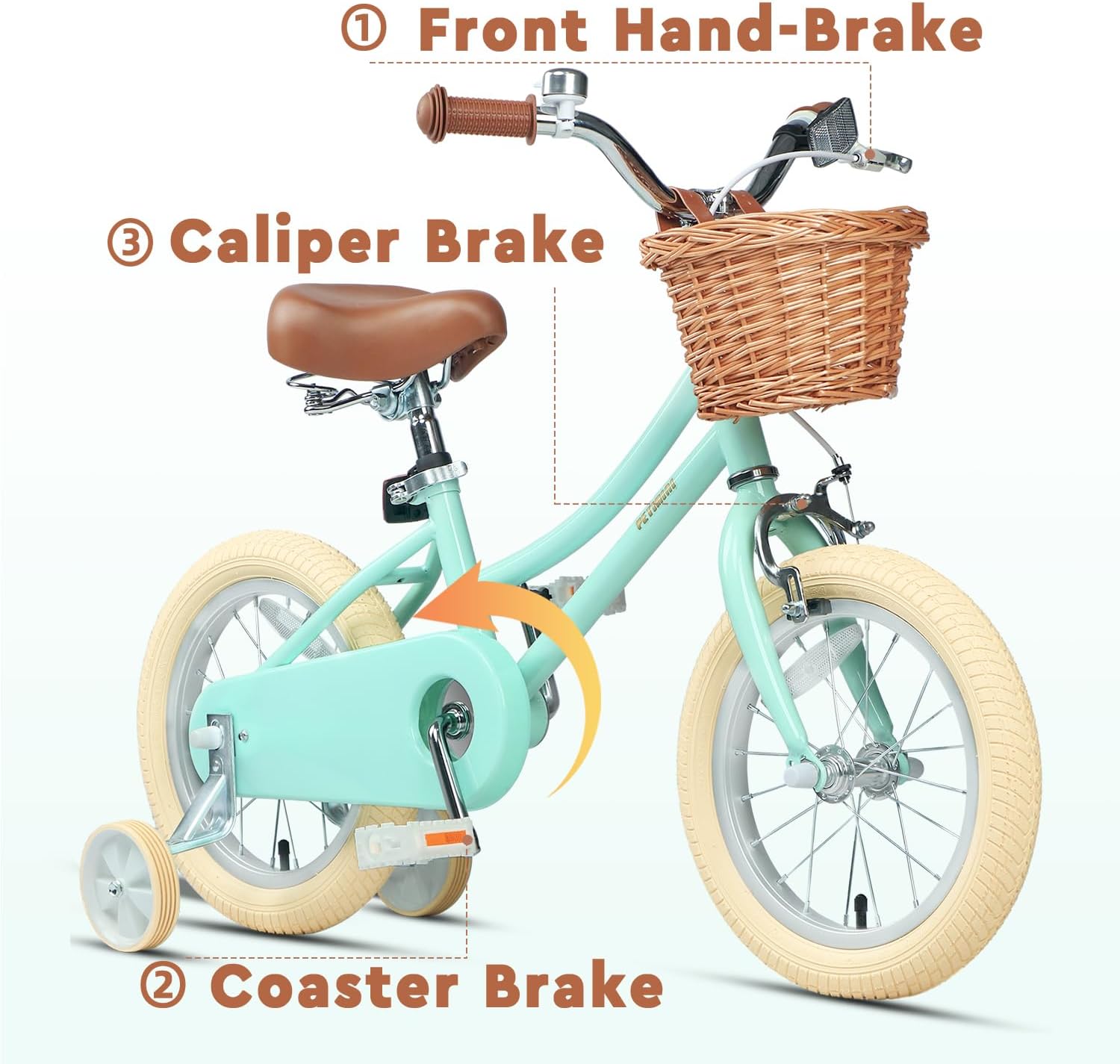 Petimini Vintage Kids Bike for Girls, 12–20 Inch Classic Bicycle with Wicker Basket & Bell, High Tensile Steel Frame, Training Wheels (12–18'), 85% Pre-Assembled, Retro Bike for Outdoor Riding