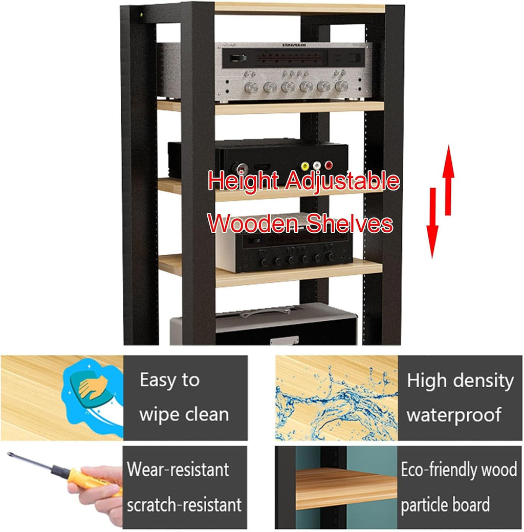 5-Tier Media Stand Audio/Video Component Cabinet CD Player Stand Stereo Equipment Storage Rack with Height Adjustable Wooden Shelf for Home/Office/The(A)