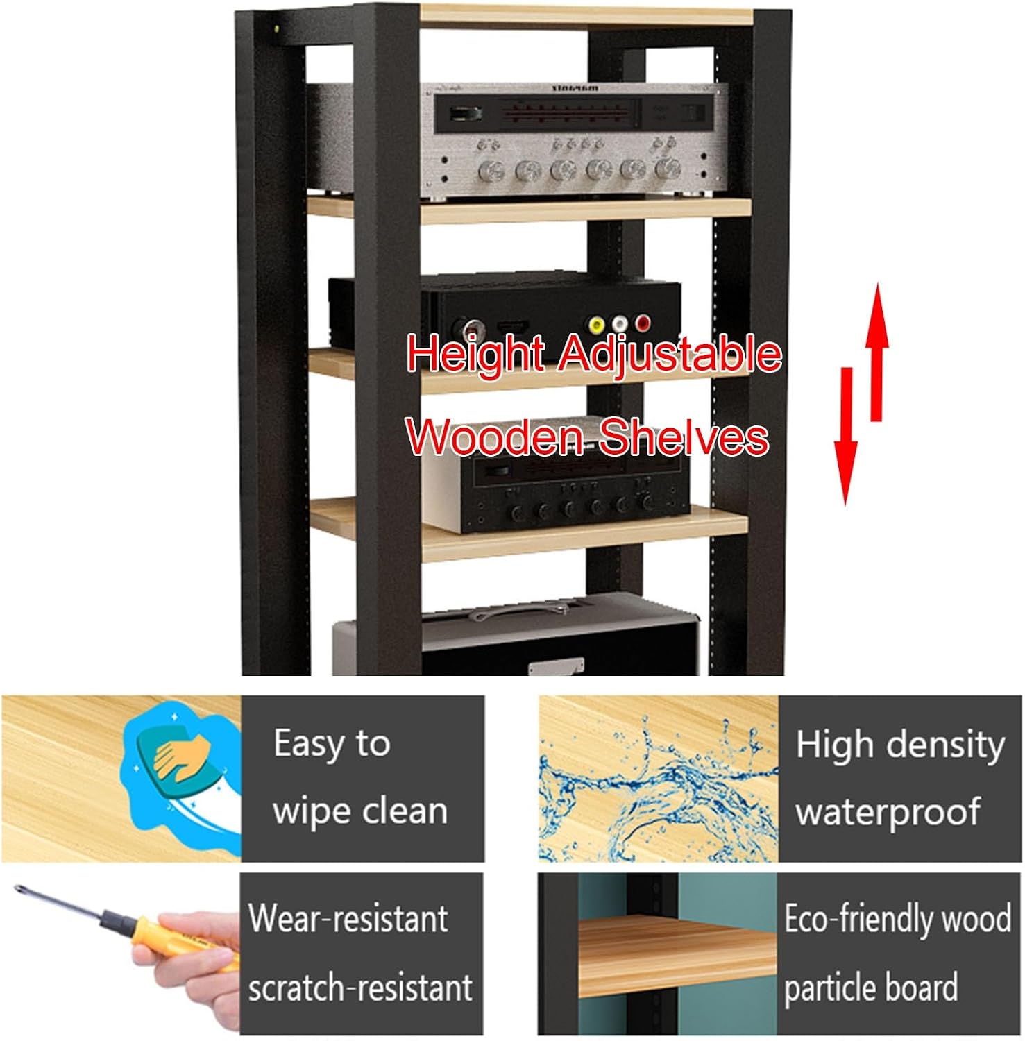 Movable Media Stand 5-Tier Media Stand Audio/Video Component Cabinet CD Player Stand Stereo Equipment Storage Rack, 60x51x100cm (Color : A)