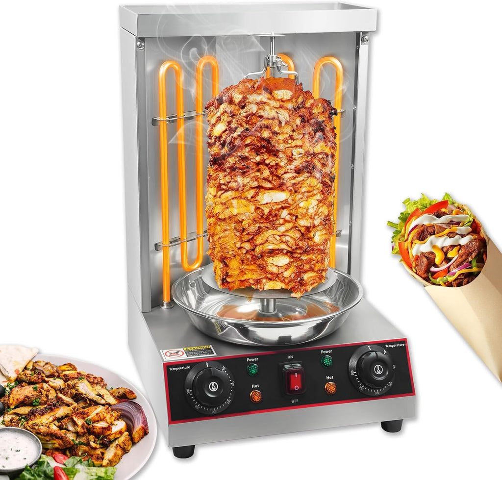 Electric Shawarma Grill Machine Vertical Rotisserie Broiler Gyro with 2 Heating Tubes,Countertop Rotating Grill Doner Kebab Oven,110V