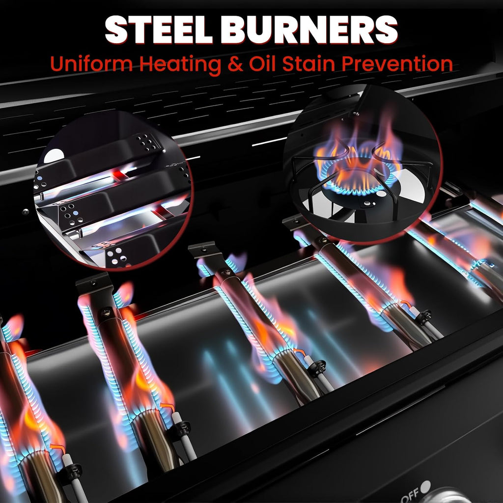 6-Burner w/Side Burner Gas Grill with 403 SQ.IN. Outdoor Grill with 60,000 BTU,Propane Grills with Top Cover Lid,Grills Outdoor Cooking for Patios,Camping,Balcony-Q032