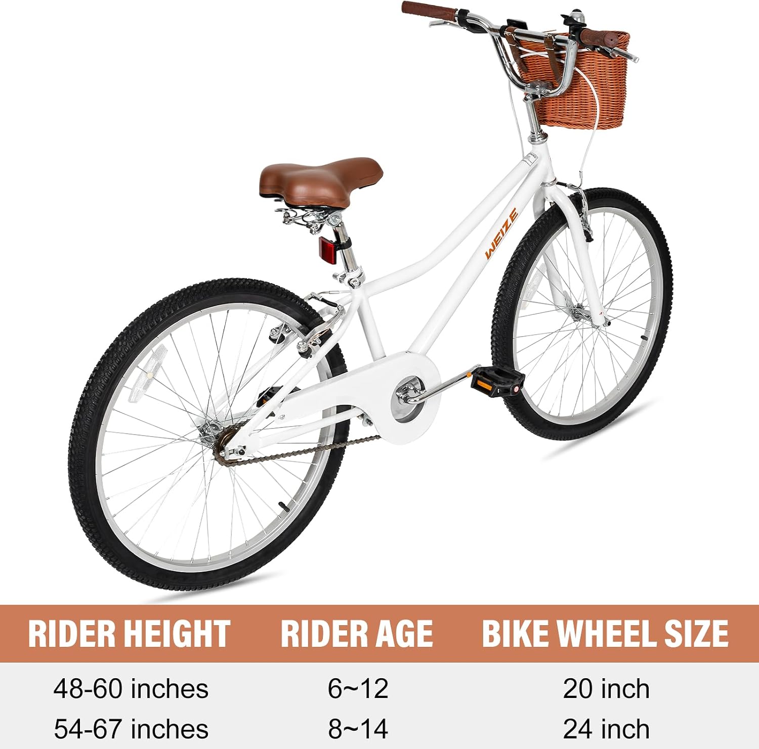 WEIZE Beach Cruiser Bike, 24 & 26 inch Commuter Bicycle for Adult Men and Women,High-Carbon Steel/Front & Rear Fenders, Comfortable City Bikes with Rear Rack or Basket, Ergonomic Upright Design