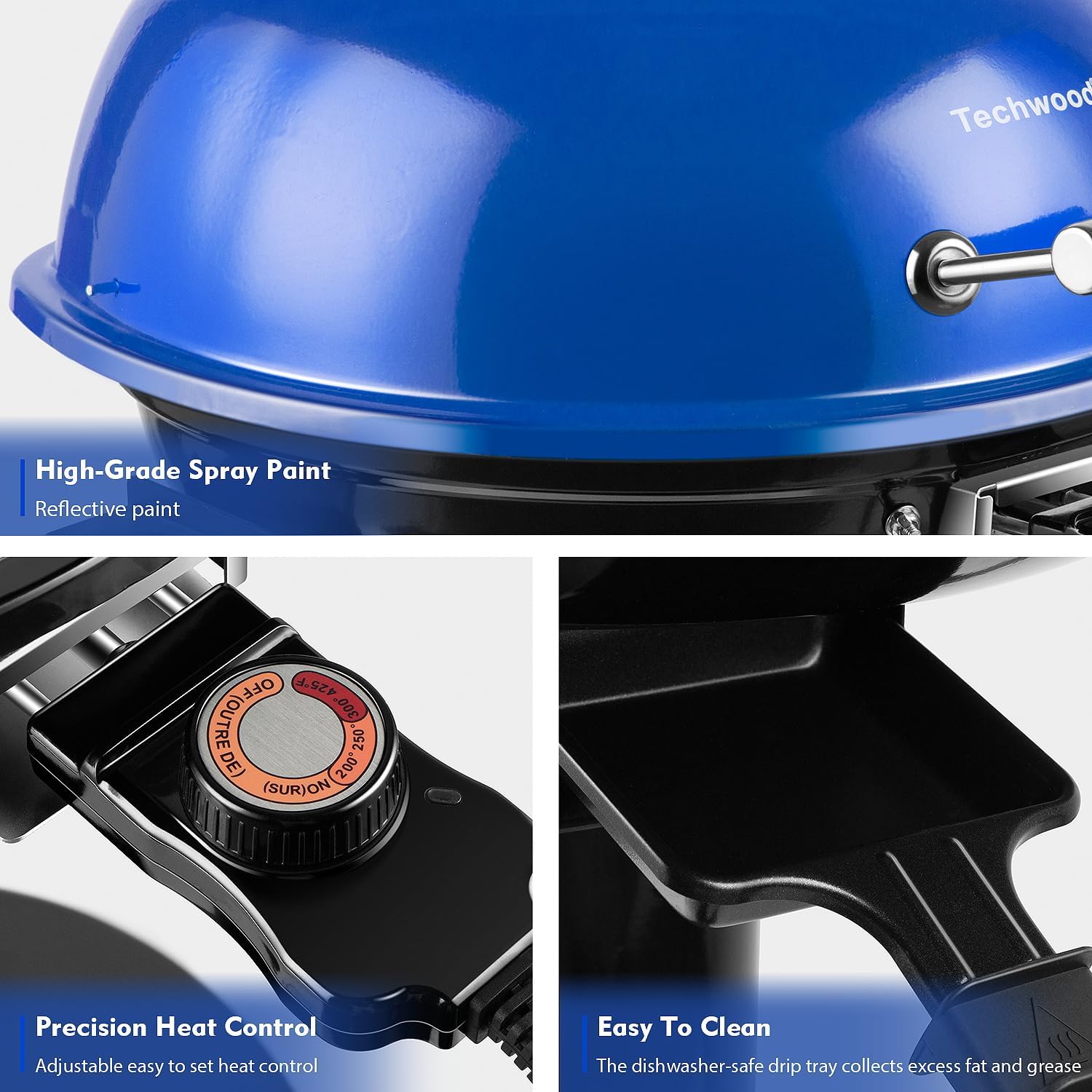 Electric Grill, Techwood Indoor/Outdoor Electric BBQ Grill, 1600W Portable Removable Stand Grill with Adjustable Heat & Drip Tray, Double Layer Design for Party, Patio & Backyard (Blue)