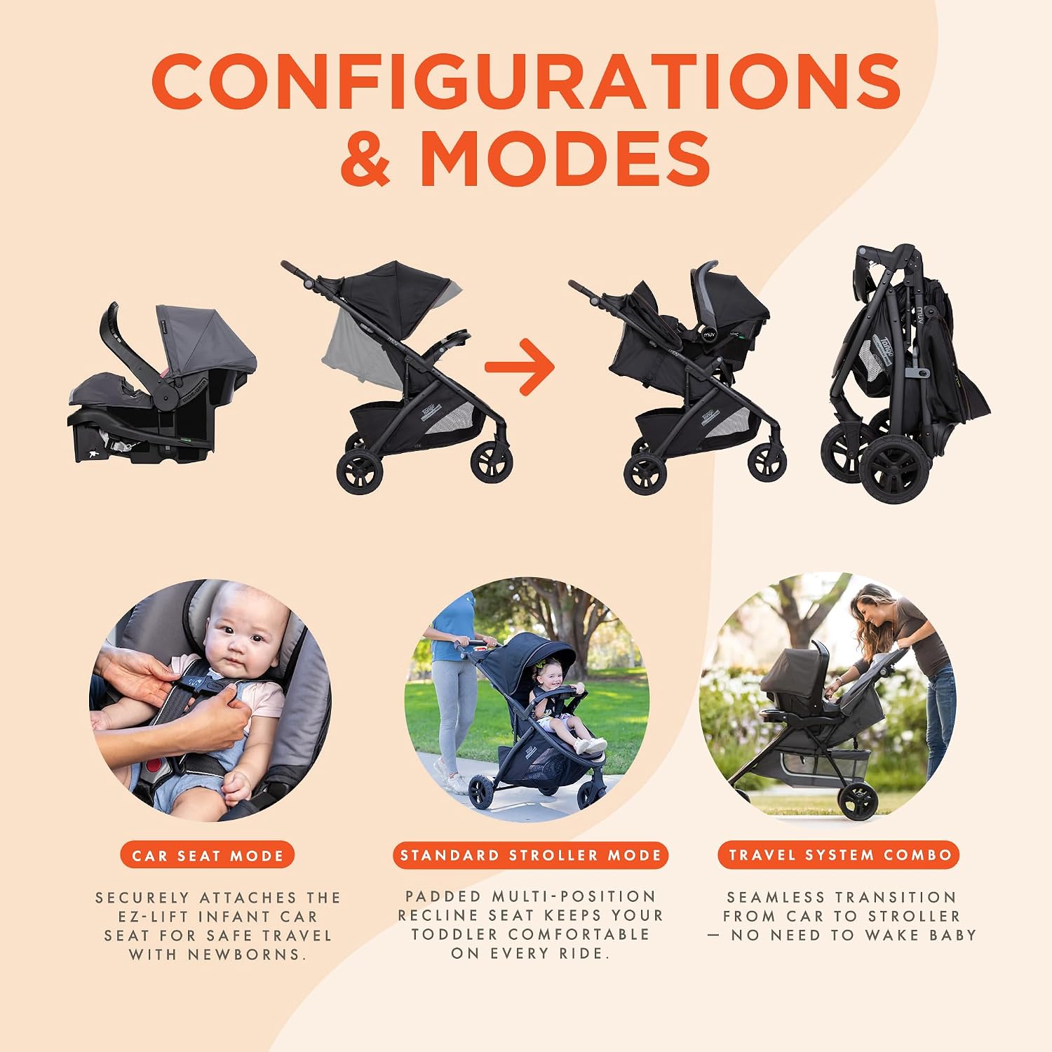 Baby Trend Tango Pro Baby Stroller with Ally 35 Infant Car Seat, Adjustable Canopy, Storage Basket & Cup Holders, Uptown Brown – Lightweight & Foldable Travel System for Toddlers & Infants