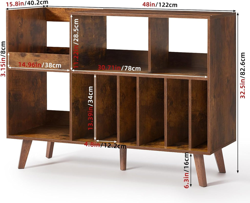 LELELINKY Large Record Player Stand, 48''Turntable Stand with Storage, Vinyl Record Holder with Display Area, Record Player Table Holds Up to 450 Albums, Record Stand for Music Room Living Room