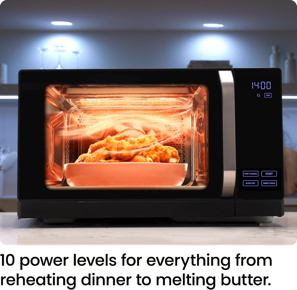 Chefman MicroCrisp Countertop Microwave Oven and Convection Oven, with Integrated Crisper, Guided Touchscreen Interface, 10 Power Levels, Mute Function, and Eco Mode, 1800W and 0.8 Cu. Ft. - Black