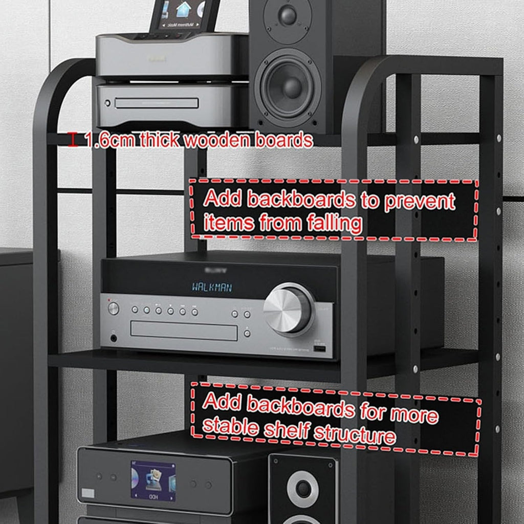 XingLi 3/4/5-Tier Audio Equipment Rolling Cart Rack，Large Stereo Black Storage Cabinet - Office Bedroom Living Room AV Media Shelf(Size:3 Tier-H58.5cm)