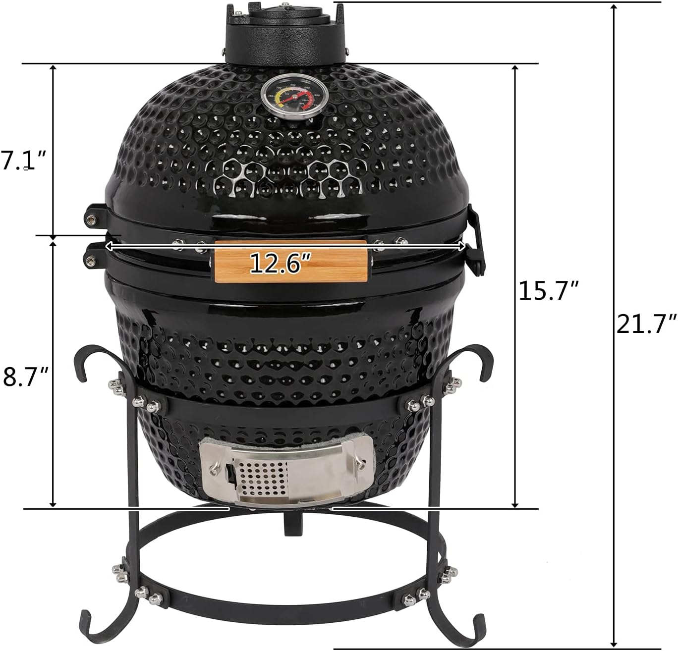 Outvita Ceramic Grill, 13' Round Kamado Charcoal Grill, Portable Barbecue Grill with Thermometer for Variations on Cooking Methods(Black)
