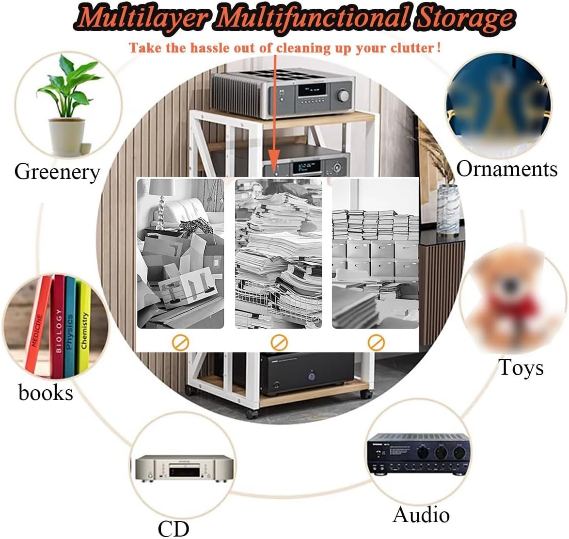 HiFi Rack 5 Tier Corner Media Storage Tower Rack, Movable Audio Video Shelving Record Player CD DVD Cabinet Furniture Unit Game Equipment Console Entertainment Center Shelf For Home/Office/Theater/C