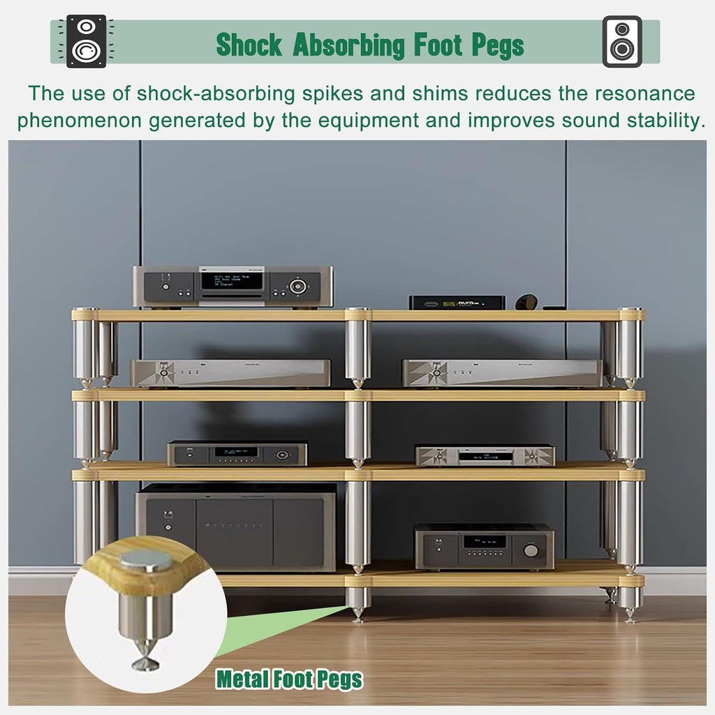 Home Theater AV Display Rack Heavy Duty, Audio Component Cabinet/Media Stereo Stand Equipment Shelf, 2 3 4 Tier Wooden Audio Equipment Organizer Shelf(Beige,120x48x63cm)