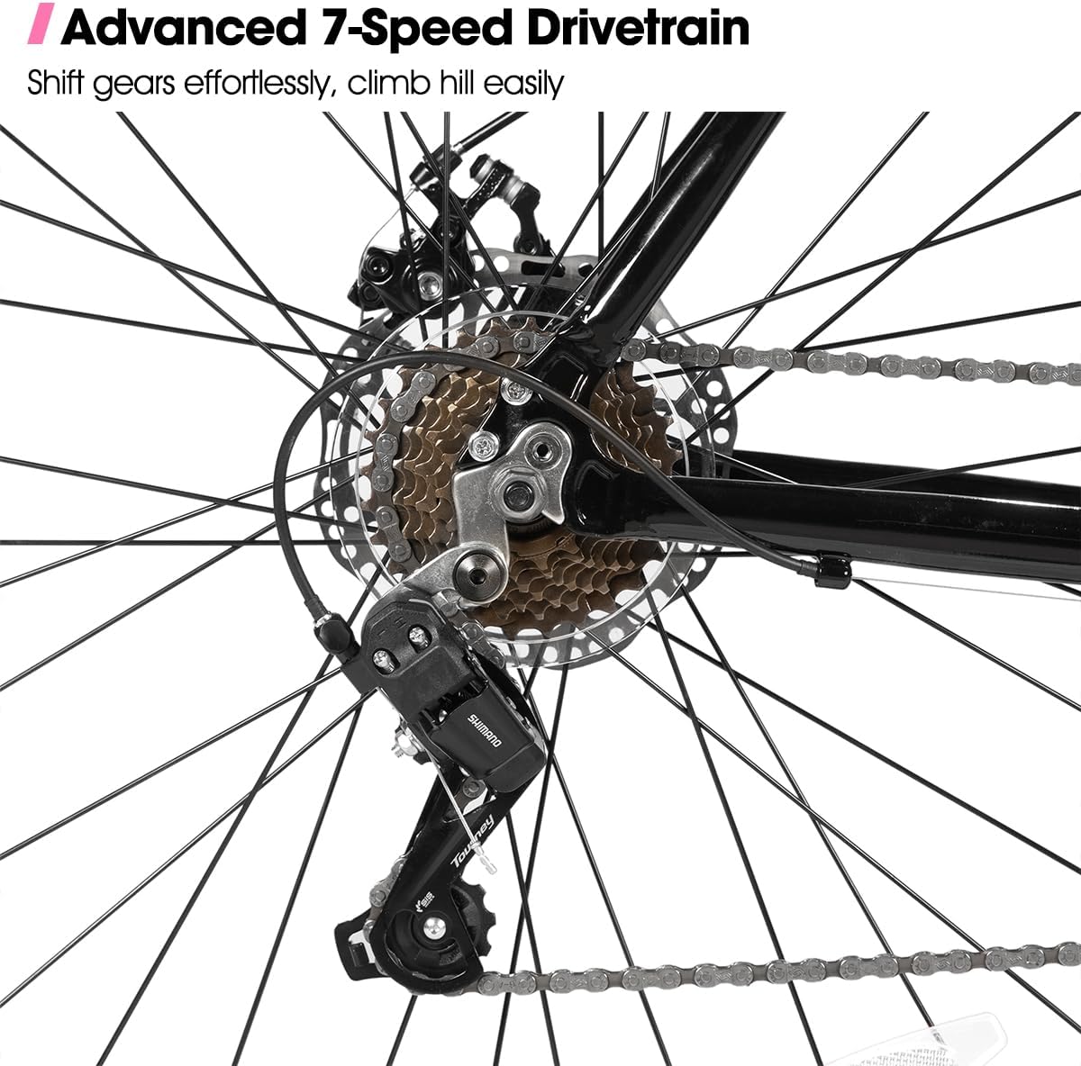 HILAND 700C Road Hybrid Bike, 7 speeds Bikes Urban City Commuter Bicycle with Disc Brake for Men Women Adult Comfortable Bicycle