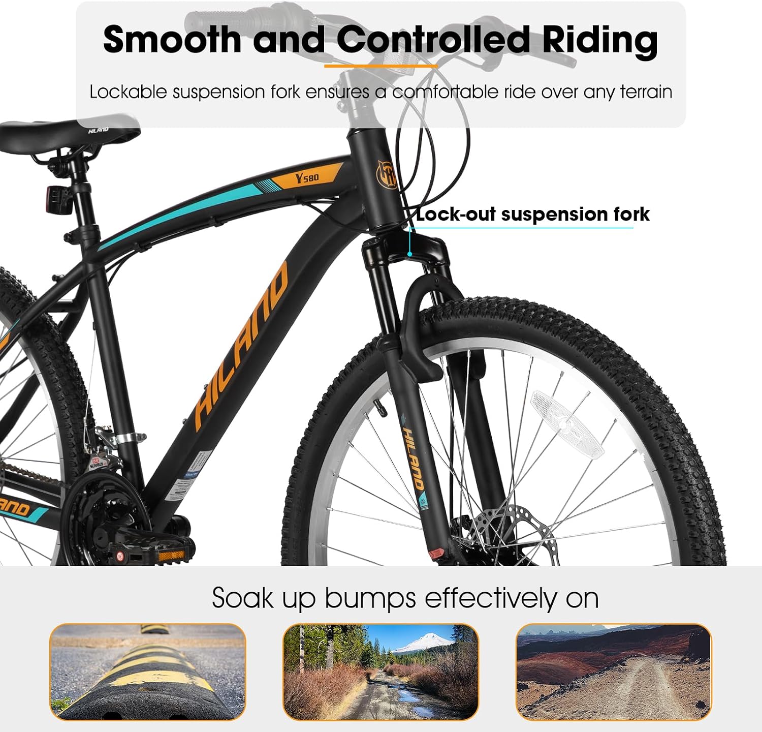 HILAND Mens and Womens Mountain Bike, 26 Inch 18 Speed Mountain Bicycle with Dual Disc Brake, Front Suspension Fork, High Carbon Steel Frame Urban Commuter Bike for Adults