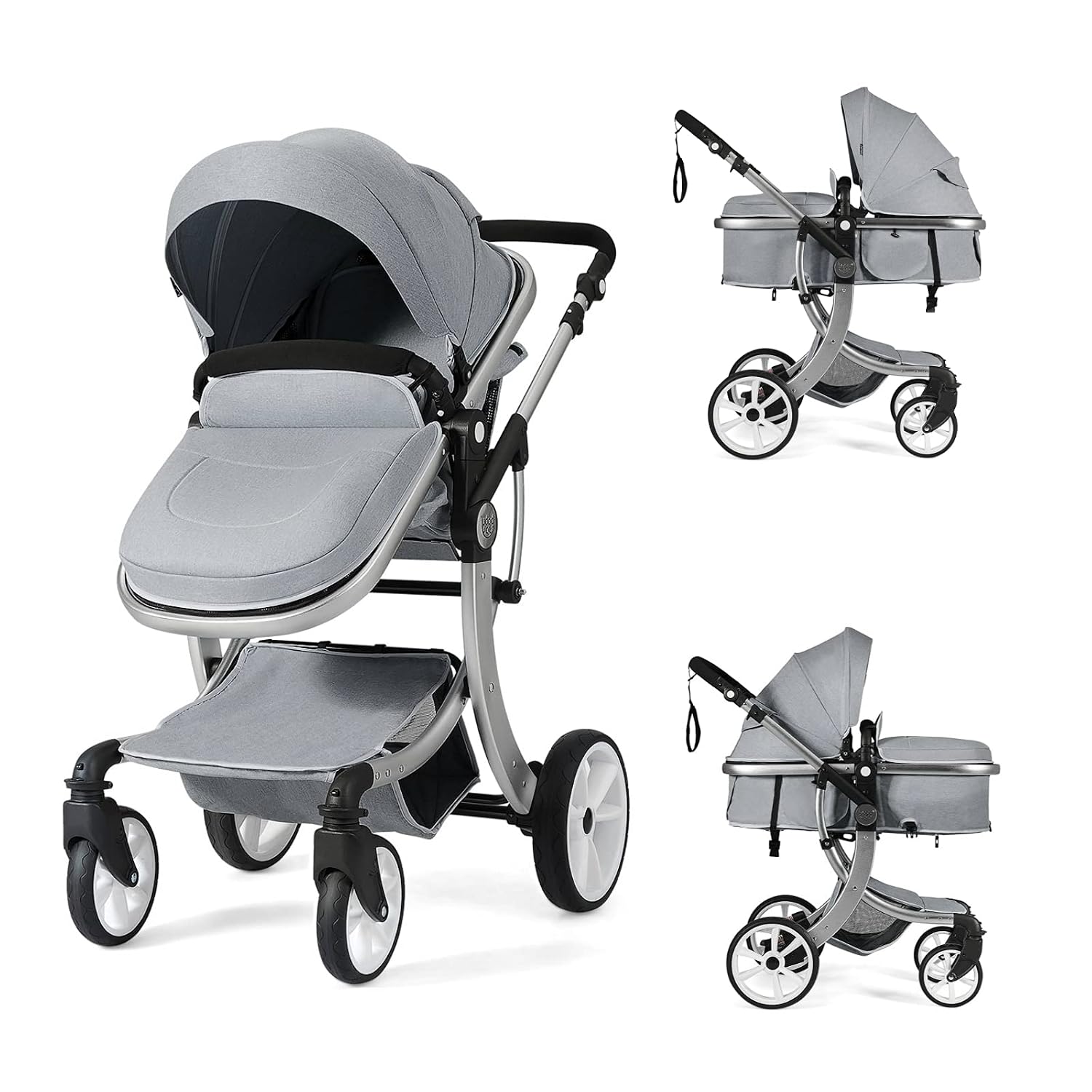 Honey Joy Baby Stroller, High Landscape Convertible Infant Bassinet Stroller, Adjustable Canopy & Backrest, Storage Basket, Foot Cover, Foldable Newborn Carriage Pram Stroller (Gray)