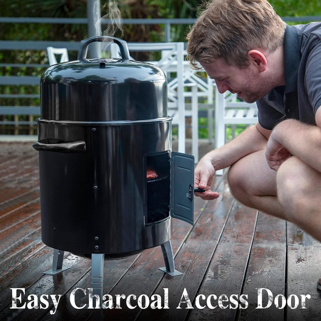 Sophia & William 17' Vertical Charcoal Smoker Grills with Two-Tier Grates, Heavy-Duty Integral Chamber and Tunnel Ventilation System for BBQ, Patio, Outdoor Camping(Black)