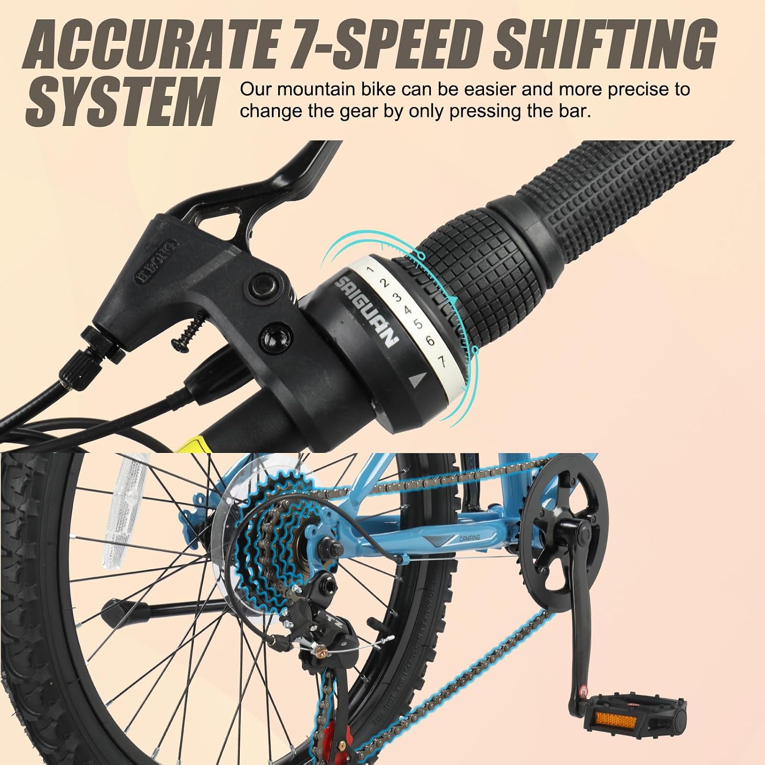CamPingSurvivals 20/24/26 Inch Mountain Bike for Men/Women, Adult Bicycle with Professional 7 or 21 Speed Shifting, Double Shock Effect, Comfort Saddle and Pretty Look