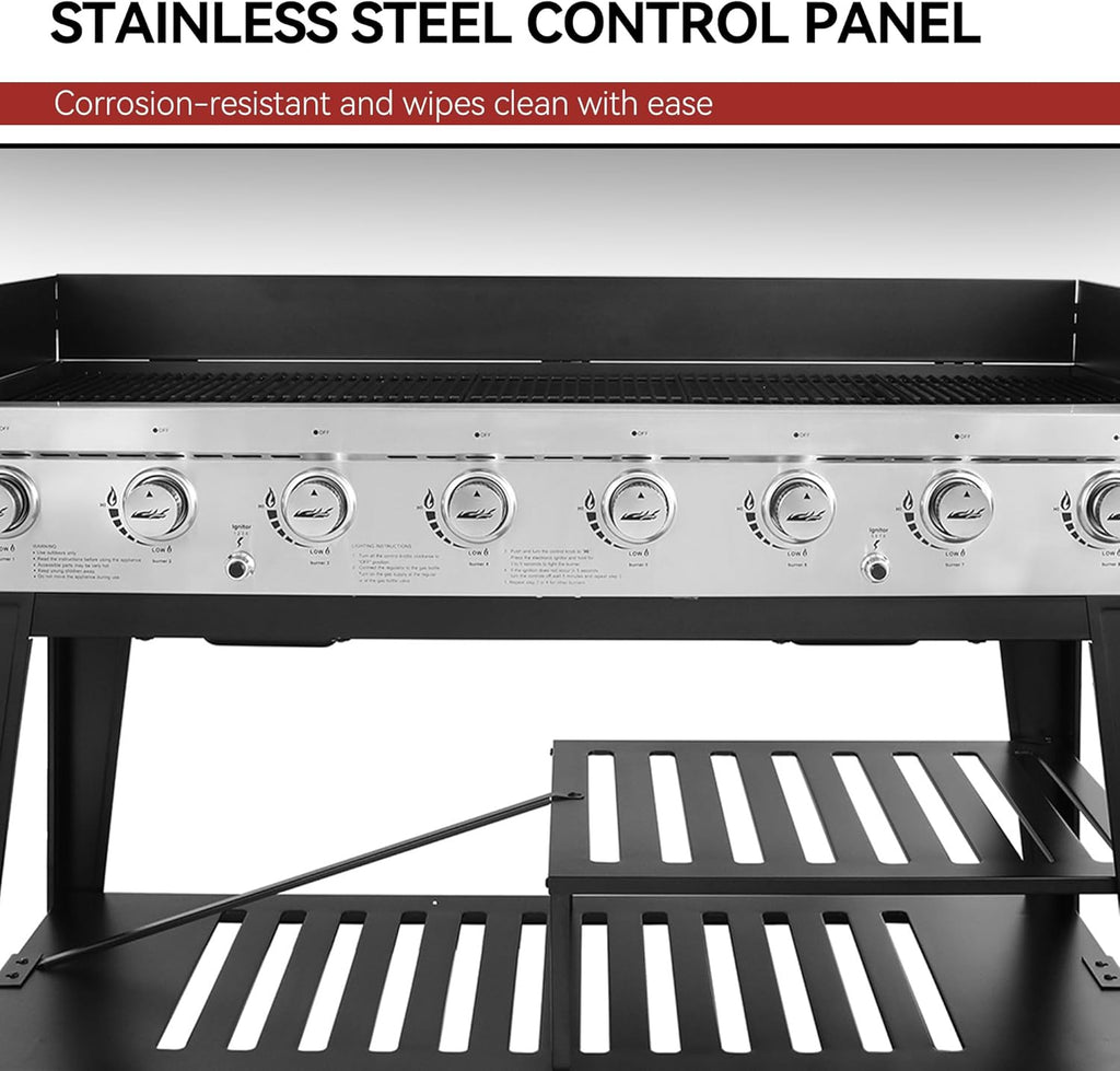 Royal Gourmet 8-Burner Gas Grill, 104,000 BTU Liquid Propane Grill, Independently Controlled Dual Systems, Outdoor Party or Backyard BBQ, Black