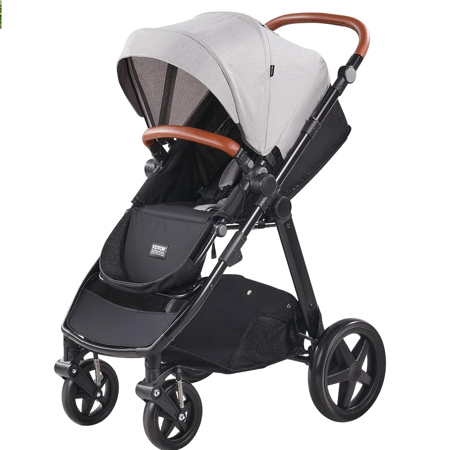 VEVOR 2-in-1 Baby Stroller with Infant Bassinet, Reversible Seat & Easy One-Button Fold, Aluminum Frame, EVA Tires with Brake, Lightweight Travel System Combo (Light Gray)