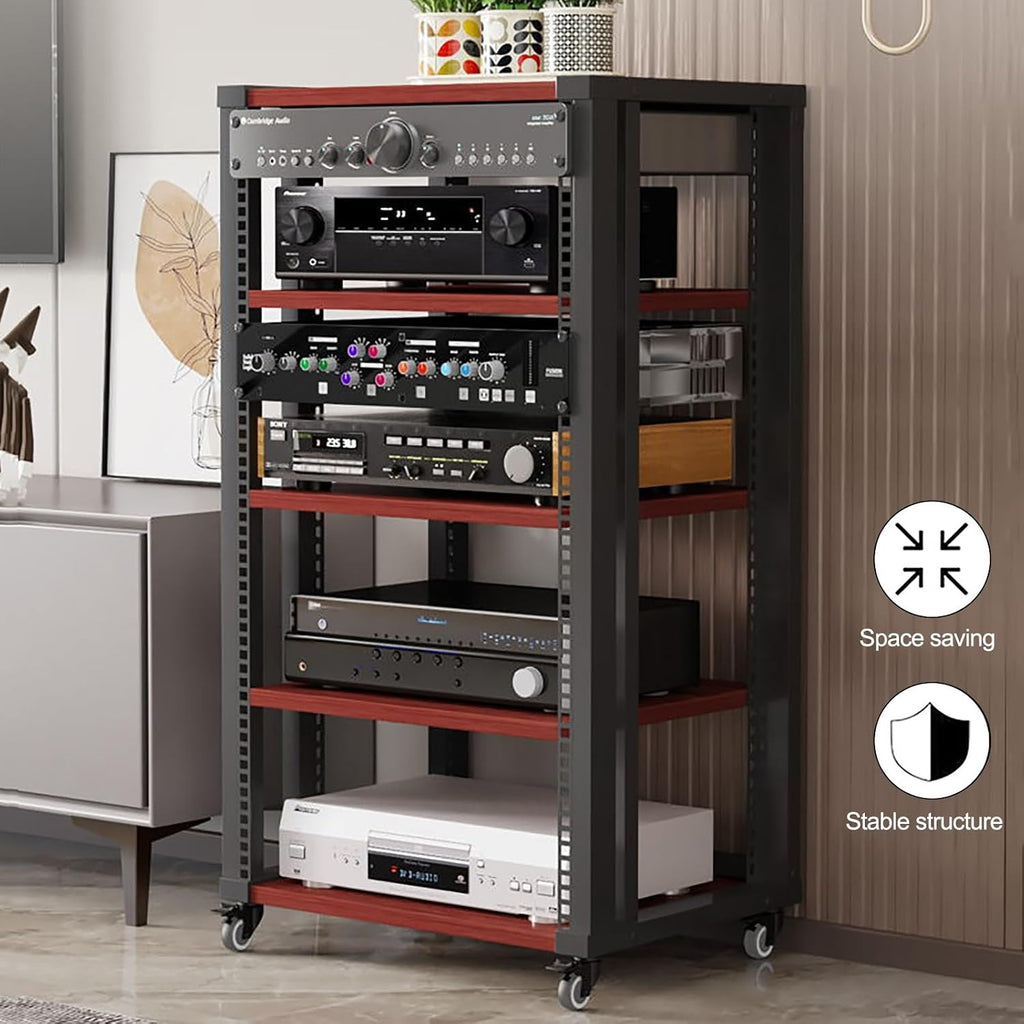 Media Console 5-TierAV Media Stand Audio Rack Tower with Adjustable Shelves, AV Equipment Cabinet Display Stand for Living/Gaming/Recording Room(Brown)
