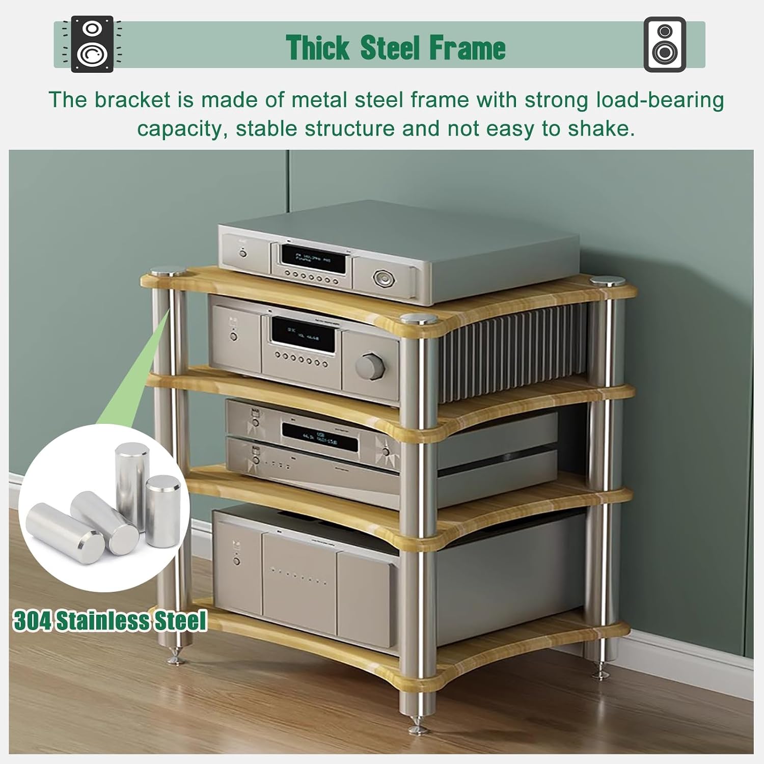 Solid Wood Media Component Stand Audio Stereo Rack, 1 2 3 4 Tier Stackable Storage Shelf for Radio/Stereo/TV Box/Audio Equipment, Floor-Standing Record Player Stand(HIGT 62cm (24 2/5 in))