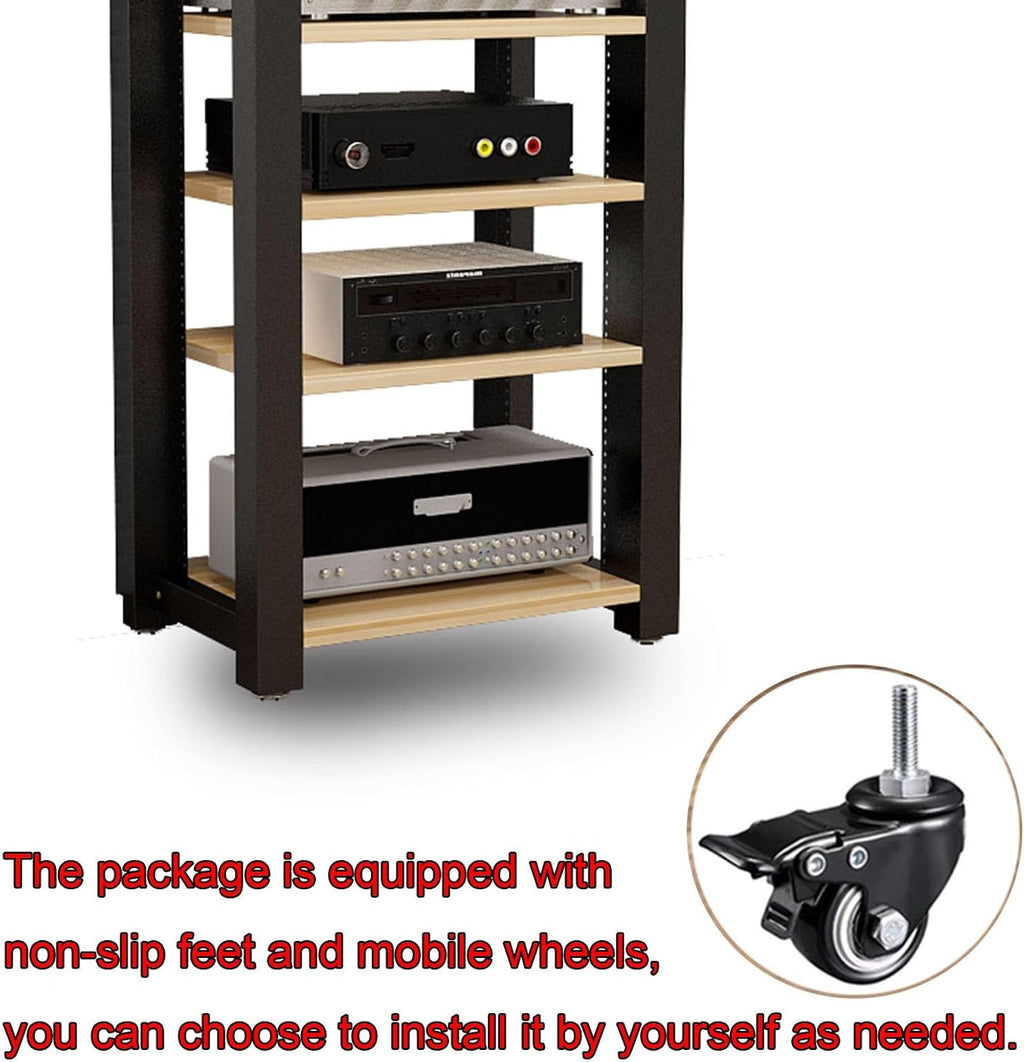 SOBS 5-Tier Media Stand Audio/Video Component Cabinet CD Player Stand Stereo Equipment Storage Rack with Height Adjustable Wooden Shelf for Home/Office/Theater, 60x51x100cm (Color : A)